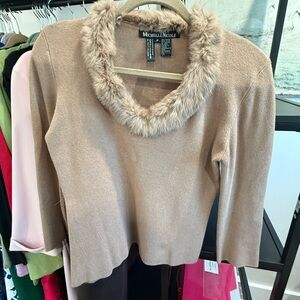 Michelle Nicole Camel Sweater with Faux Fur Collar
